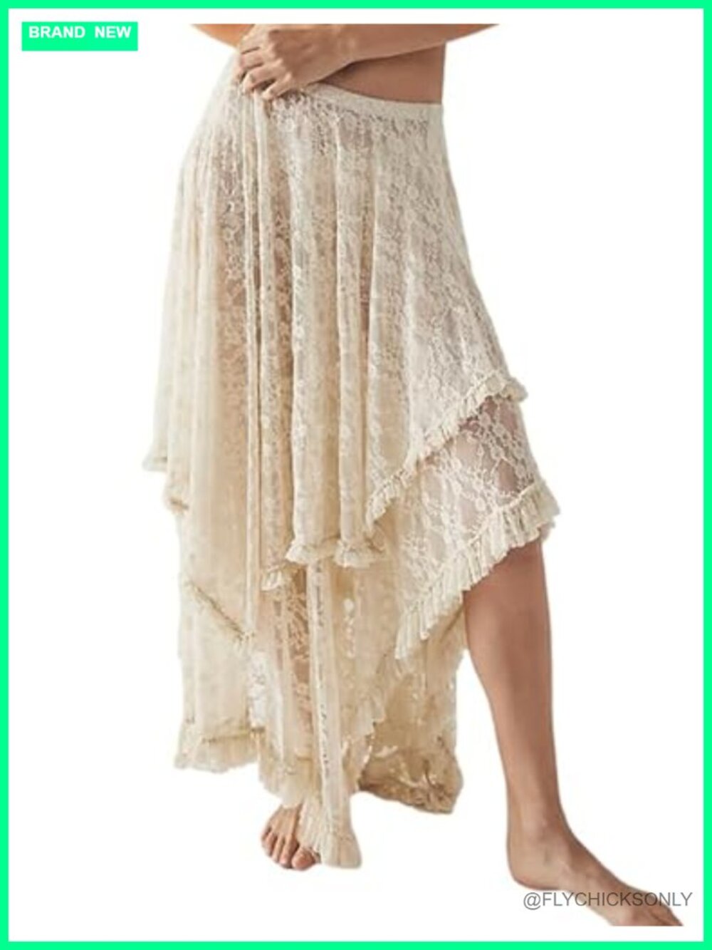 Lace Asymmetrical Flowy Maxi Skirt